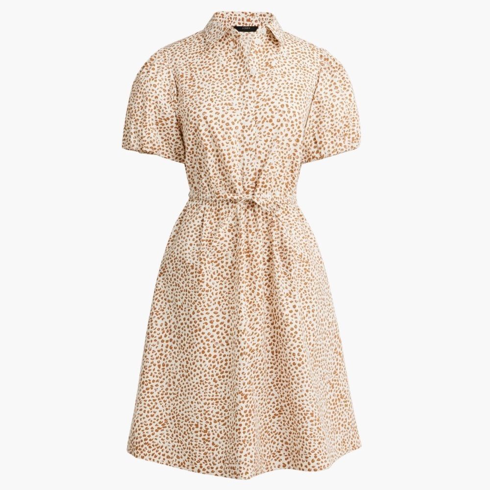 J.Crew 12P Ivory Tan Brown Spotted Cotton Short Sleeve Shirt Dress